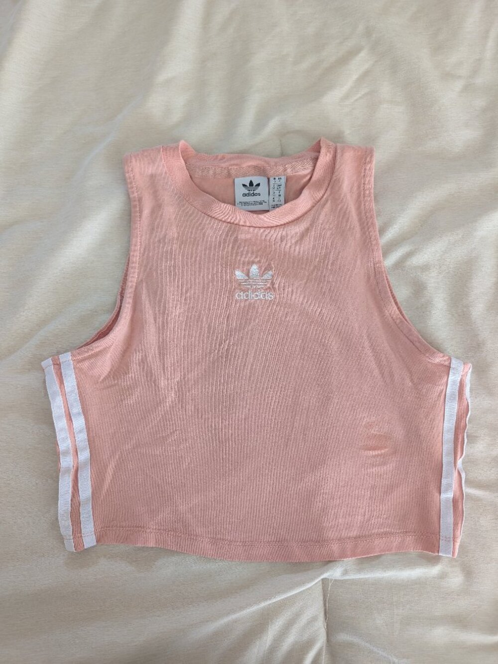 Adidas 3 Stripe Light Pink Crop Top with Embroidered Logo Size S